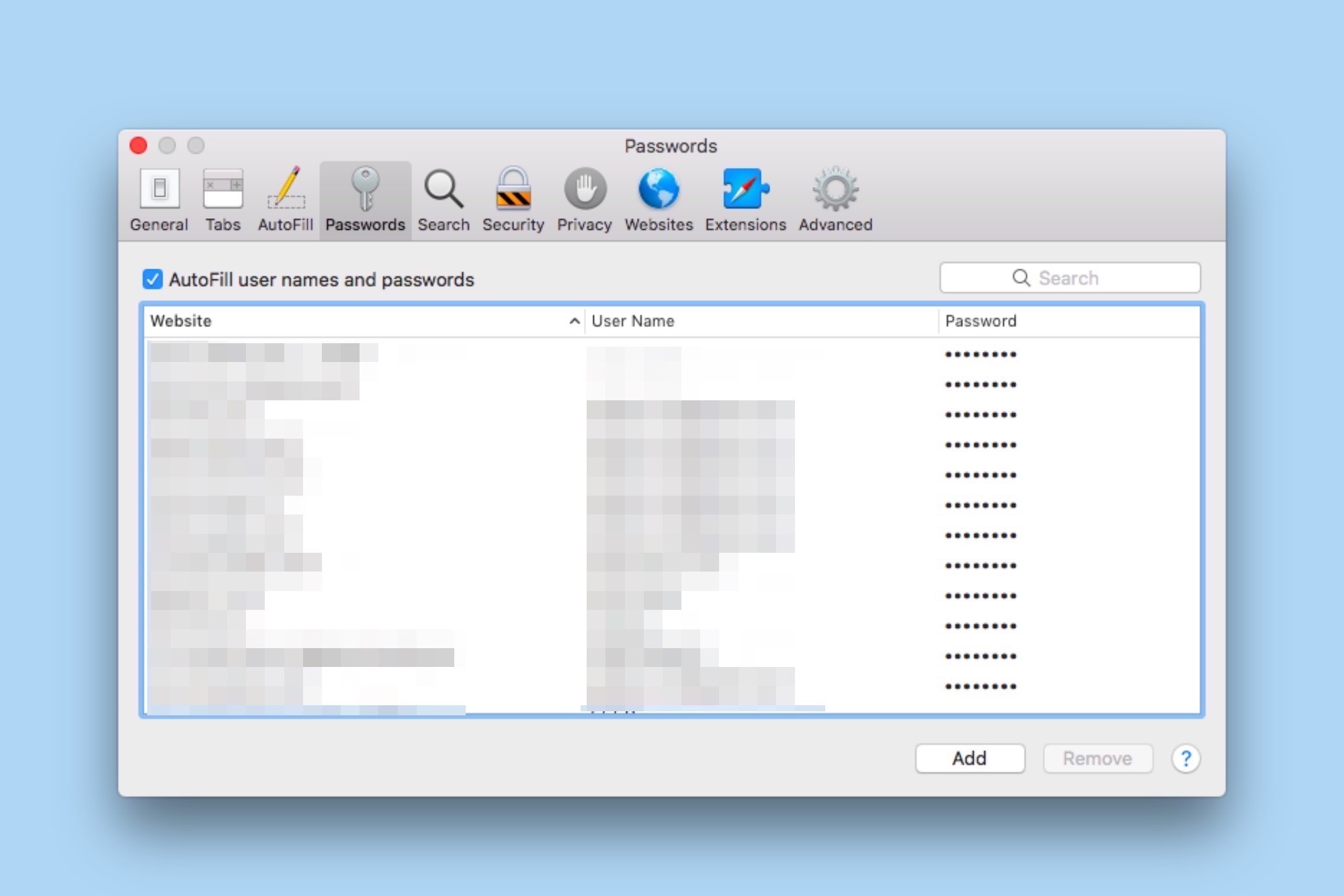 Manual remove of password mac
